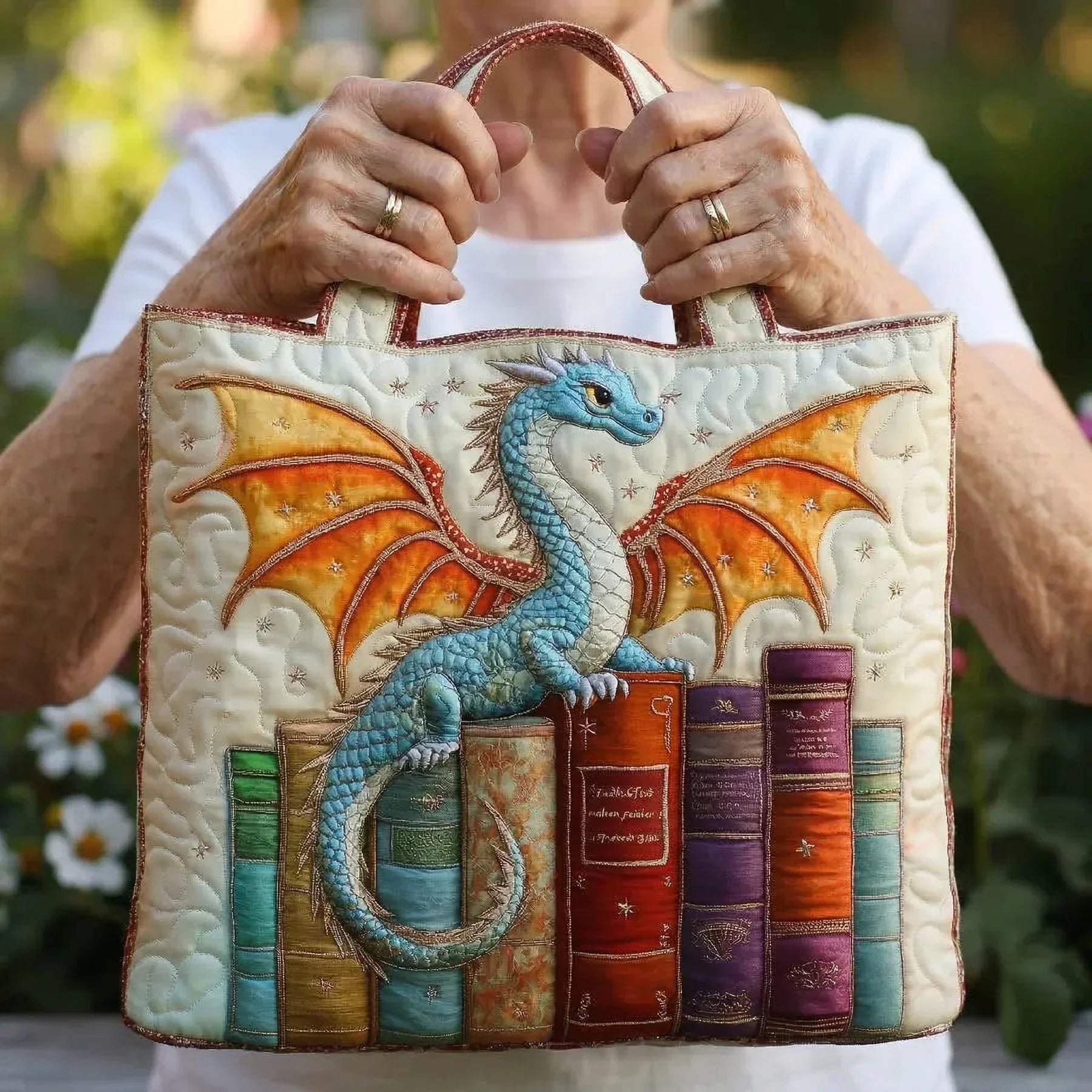 Bolso Artesanal - Dragón Esmeralda Guardián de los Libros
